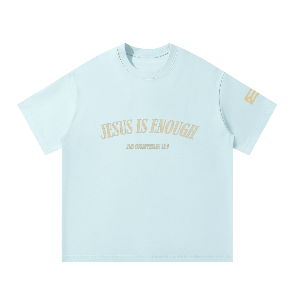 JESUS IS ENOUGH Oversized T-Shirt (Sand, Light Blue)
