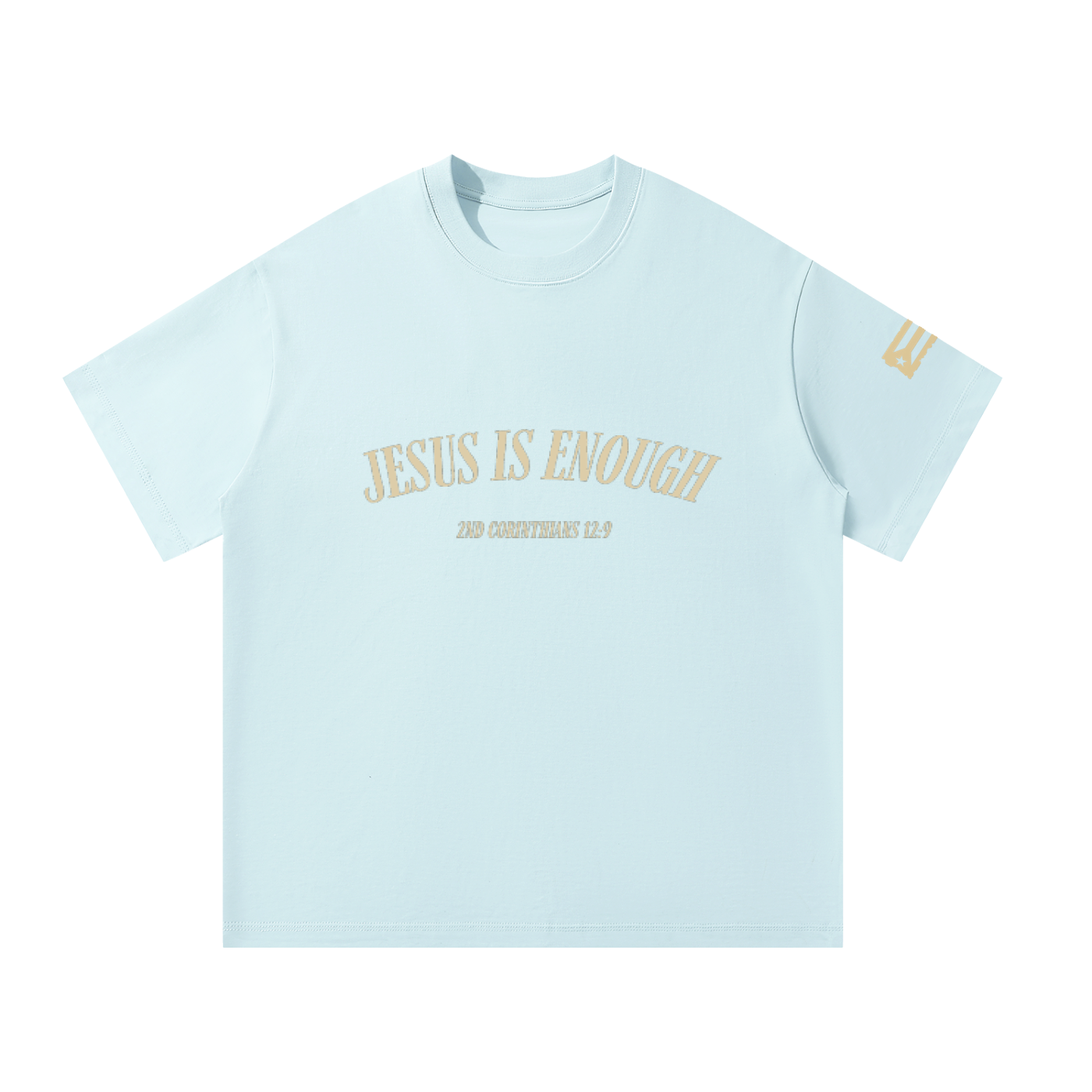 JESUS IS ENOUGH Oversized T-Shirt (Sand, Light Blue)