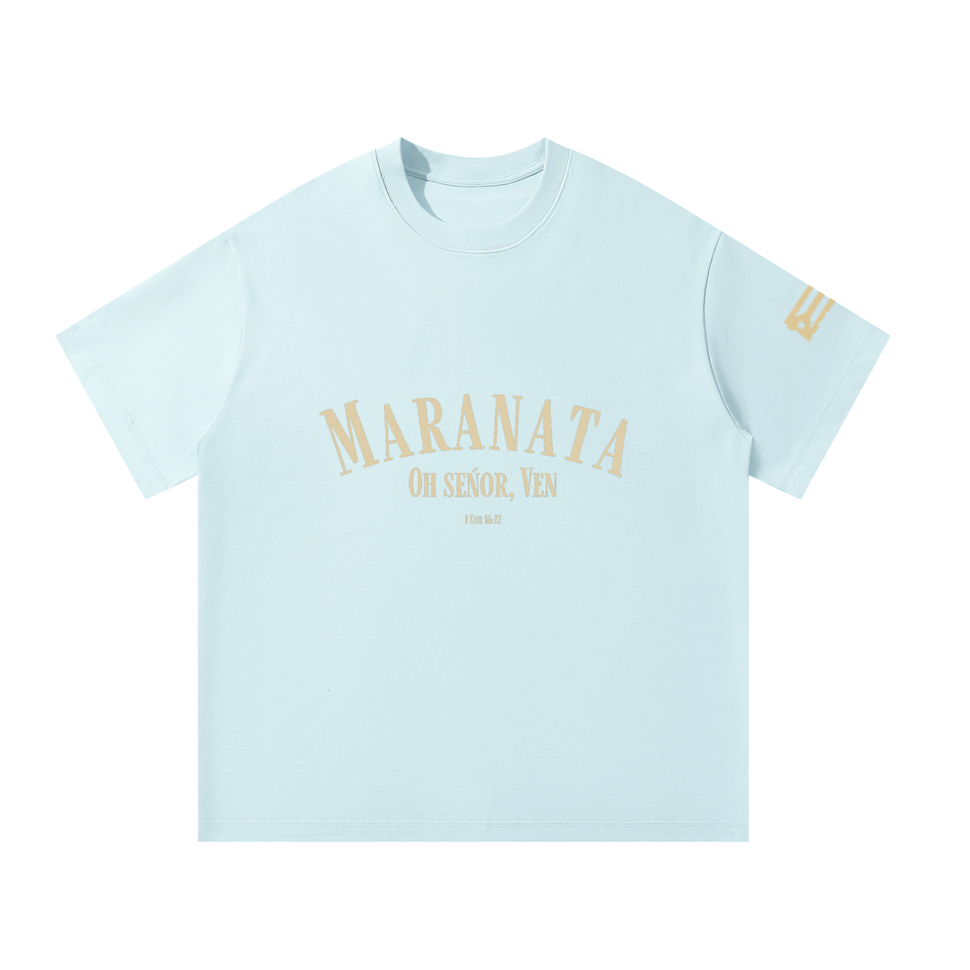 MARANATA Oversized T-Shirt (Sand, Light Blue)