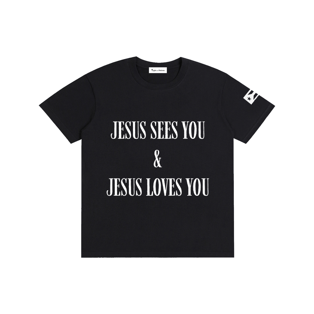 JESUS SEES YOU Cotton Unisex T-Shirt Black W/ PR Flag B&W